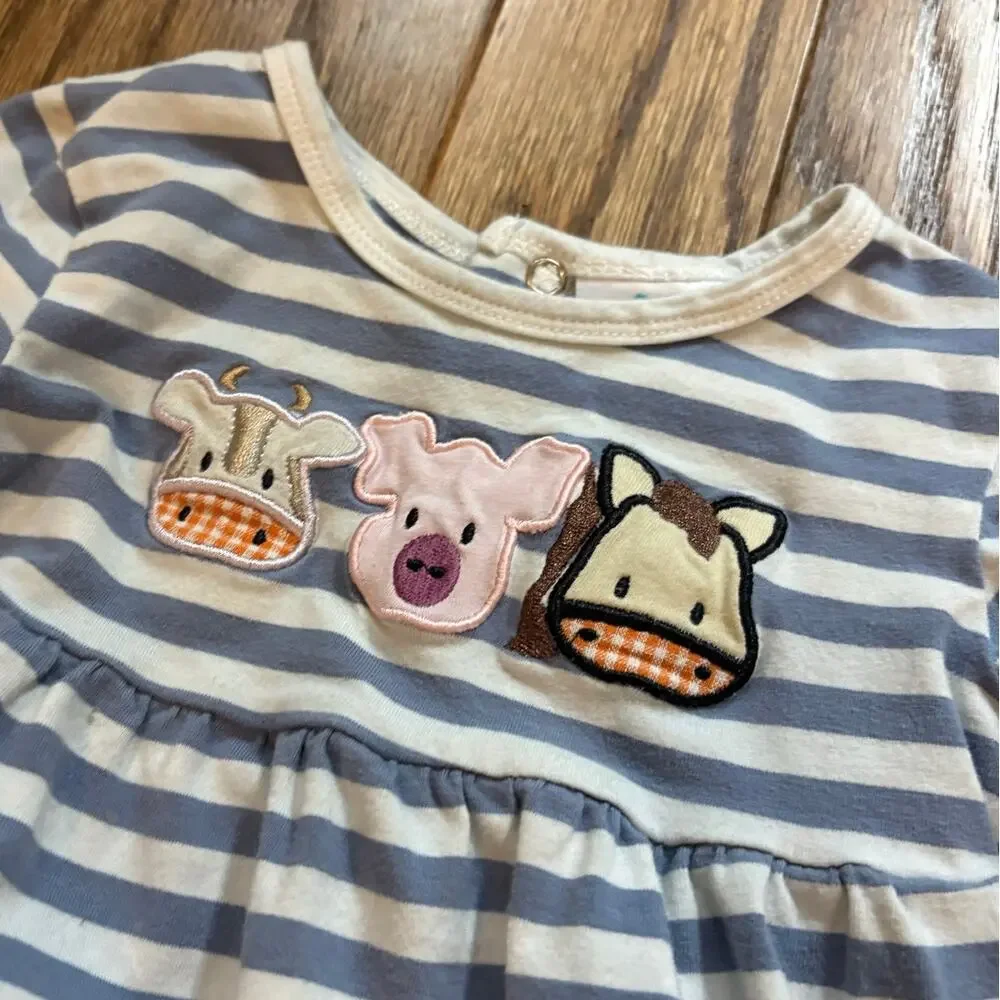 Stitchy Fish Onsie 18M Farm Animal Romper Blue‎ Stripe Long Sleeve  and Bloomers